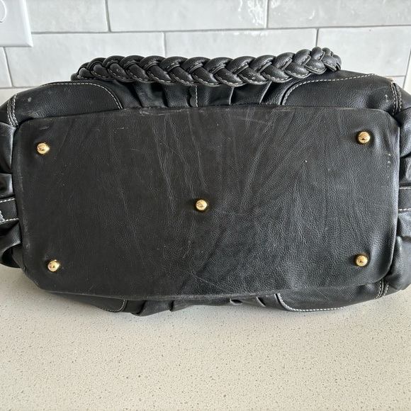 Samantha Vega Black Leather braided handle scalloped Shoulder Bag purse womens - Picture 5 of 10